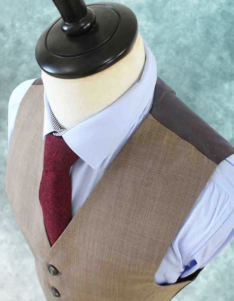 Light Brown Prince of Wales Worsted Three Piece Suit