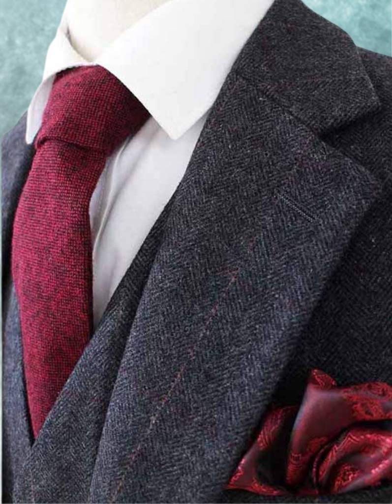 Black Herringbone Tweed Three-Piece Suit