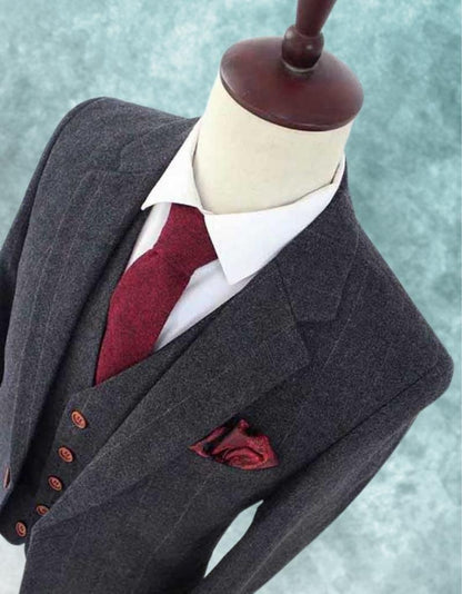 Black Herringbone Tweed Three-Piece Suit