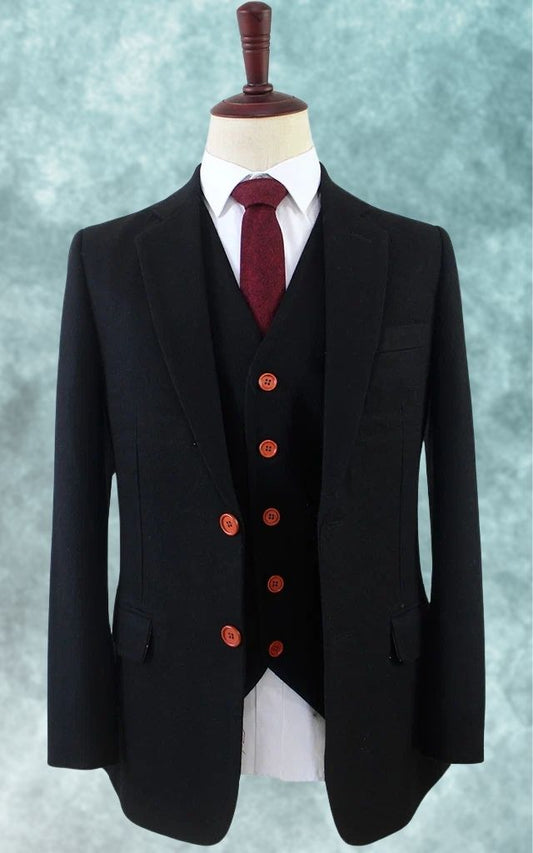 Black Tweed Three-Piece Suit