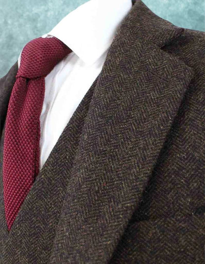 Dark Brown Herringbone Tweed Three-Piece Suit