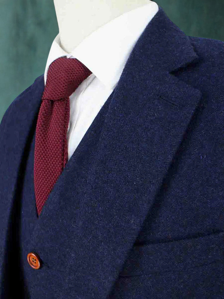 Navy Barleycorn Tweed Three-Piece Suit