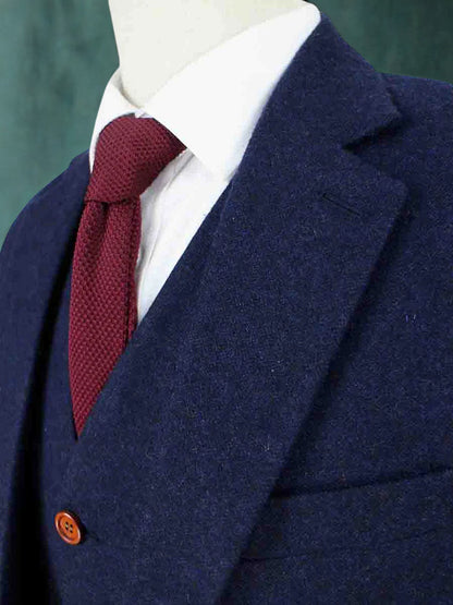 Navy Barleycorn Tweed Three-Piece Suit