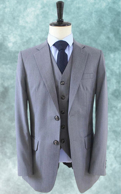 Grey Herringbone Worsted Three Piece Suit