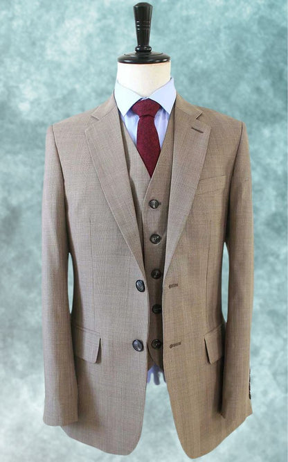 Light Brown Prince of Wales Worsted Three Piece Suit