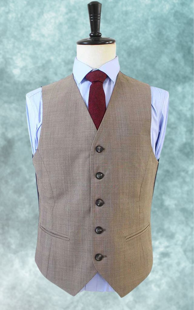 Light Brown Prince of Wales Worsted Three Piece Suit