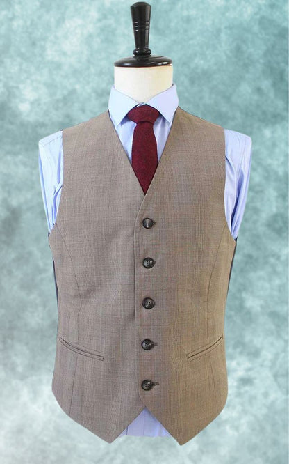 Light Brown Prince of Wales Worsted Three Piece Suit