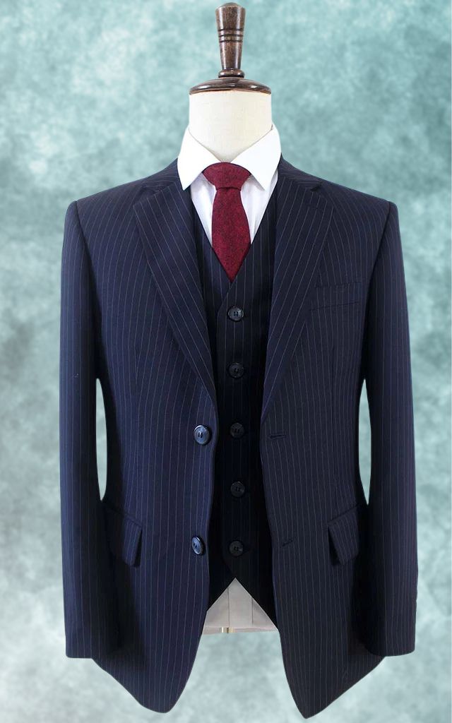 Midnight Pinstripe Worsted Three Piece Suit