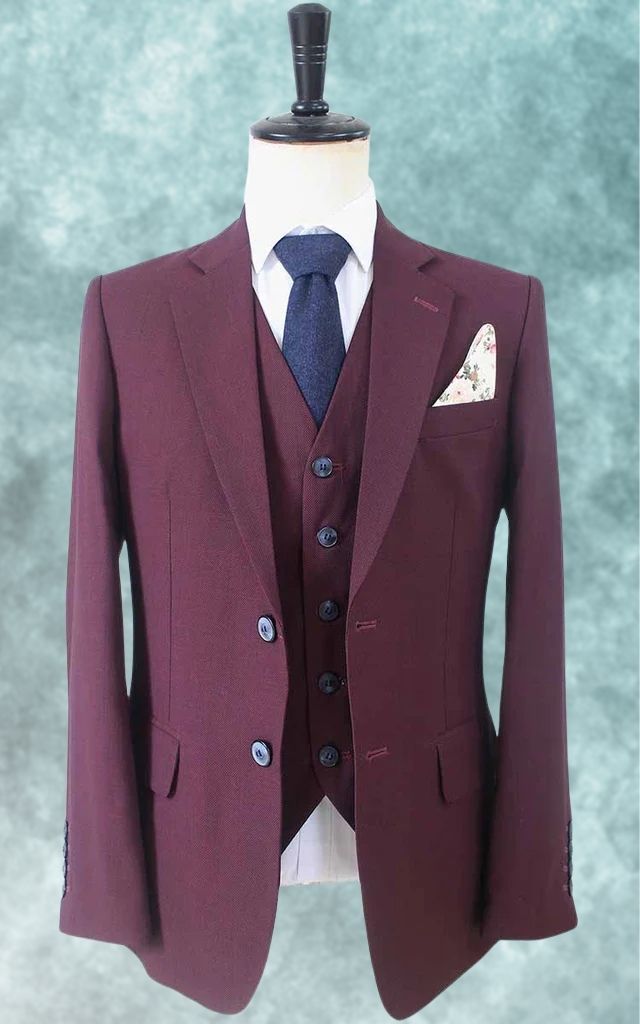 Wine Red Birdseye Worsted Three-Piece Suit