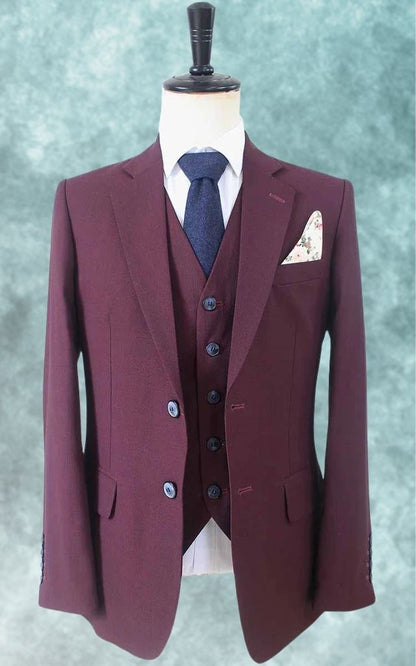 Wine Red Birdseye Worsted Three-Piece Suit