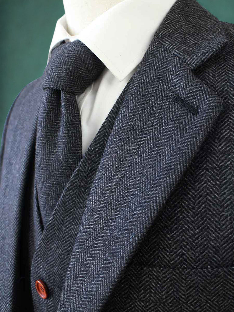 Charcoal Herringbone Tweed Three-Piece Suit