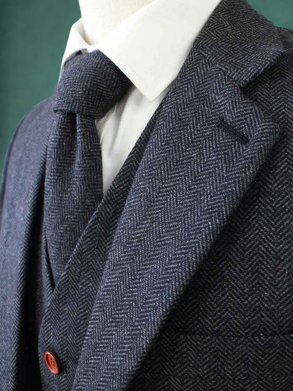 Charcoal Herringbone Tweed Three-Piece Suit